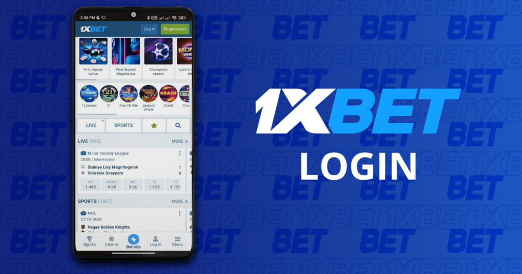 1xBet login page displayed on a smartphone