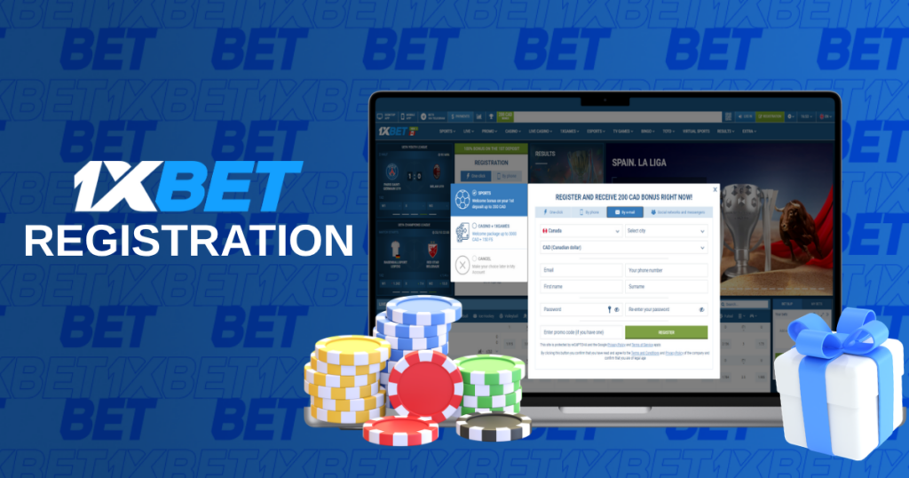 1xBet registration form displayed on a laptop